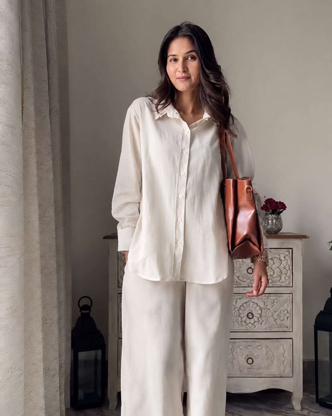 Orvella – Soft Ivory Cotton Co-ord Set with Relaxed Shirt