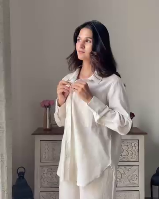 Orvella – Soft Ivory Cotton Co-ord Set with Relaxed Shirt