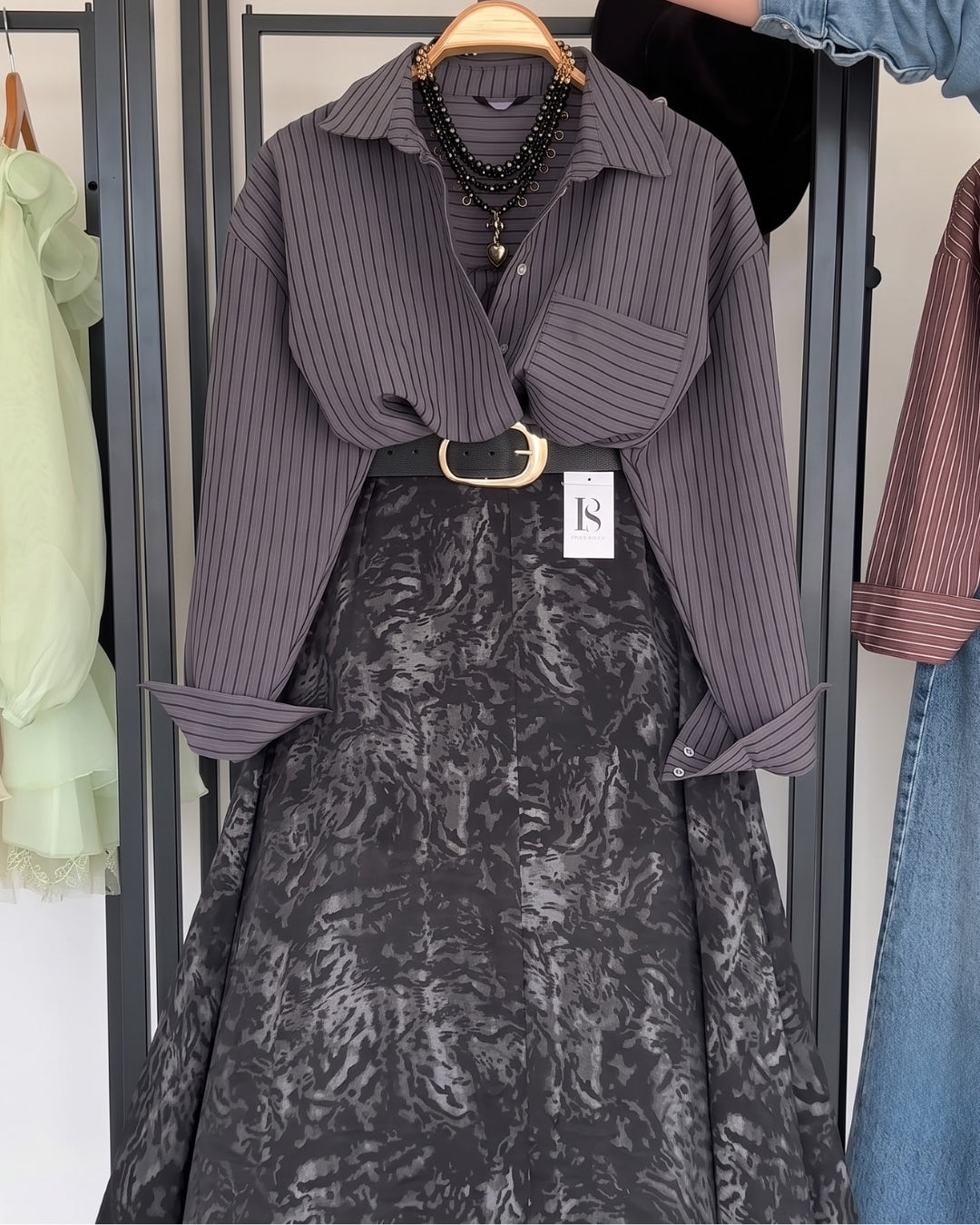 Calia - Smoky Marble Print A-Line Midi Skirt