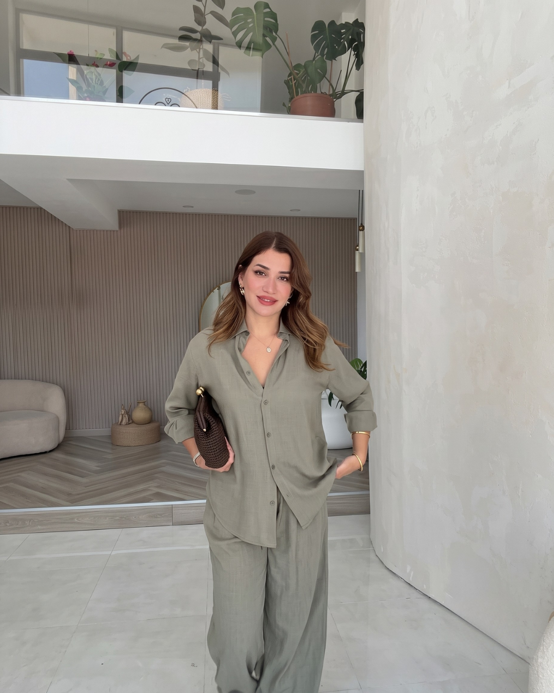 Daizy - Sage Relaxed Shirt Wide Leg Pants Co-ord Set