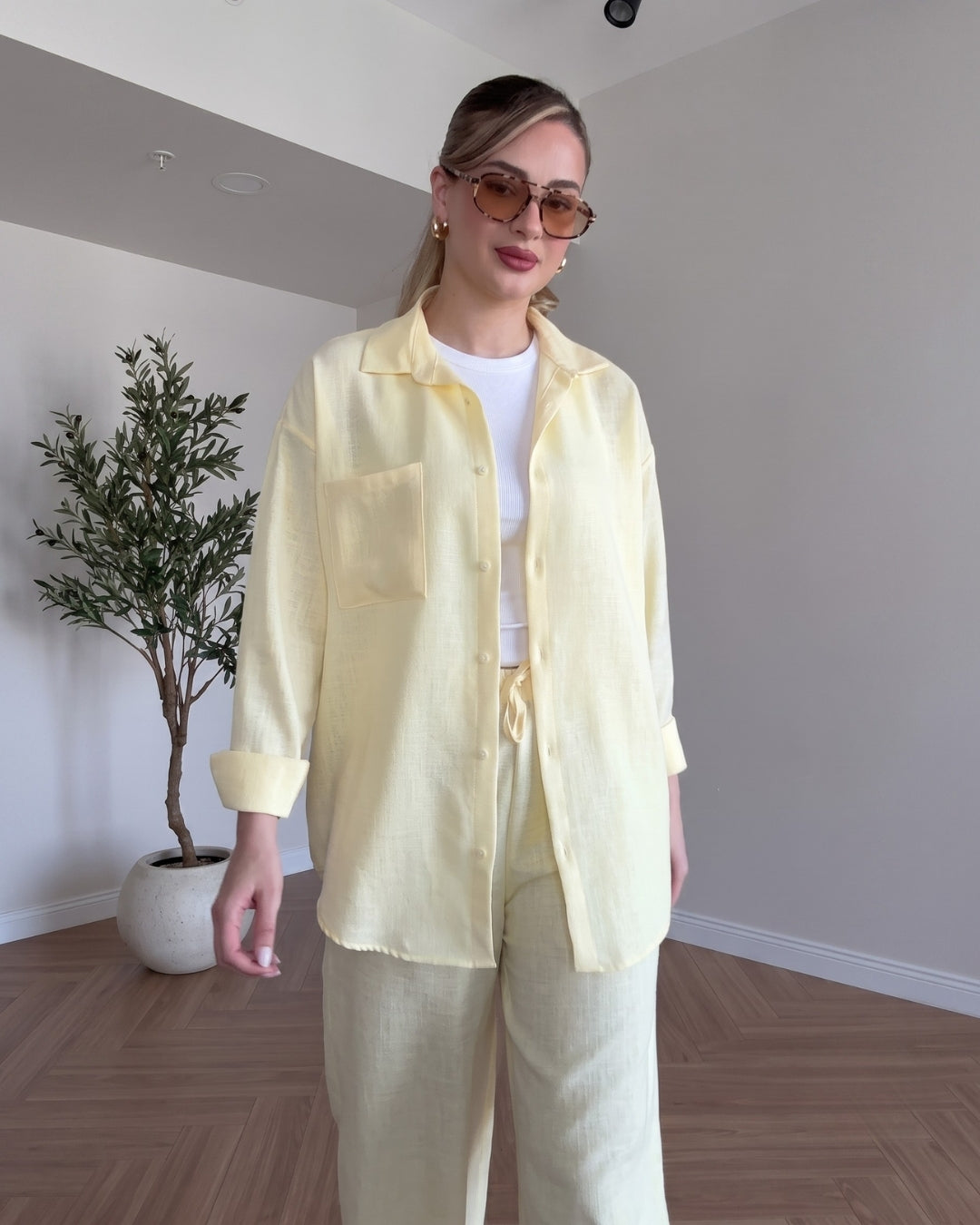 Avira - Yellow Premium Summer Linen Co-Ord Set