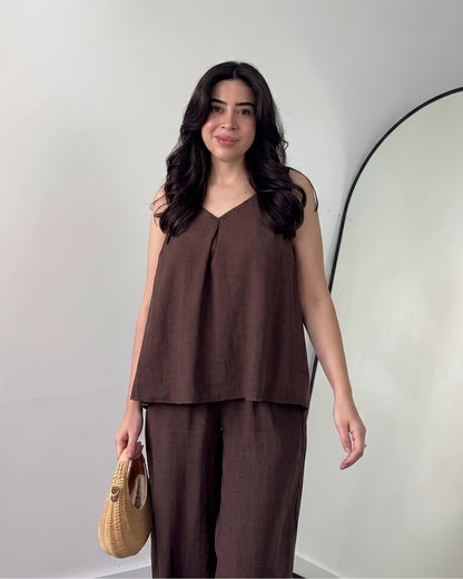 Ovel - Minimal Brown Linen Blend Co-Ord Set