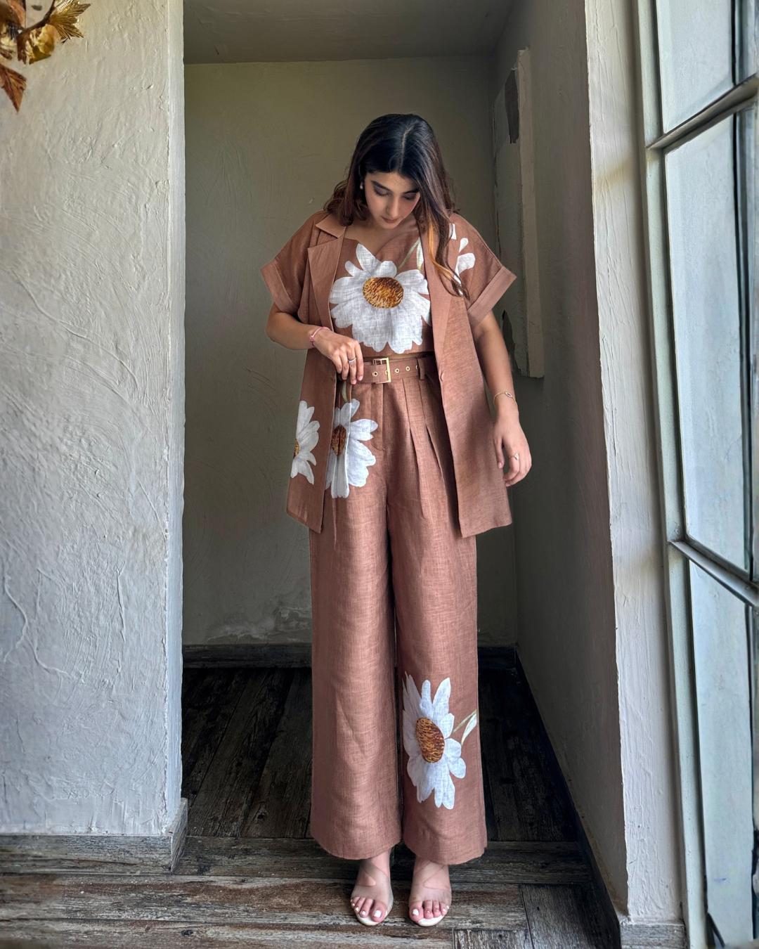Velmora – Mocha 3-Piece Co-ord Set with Floral Print