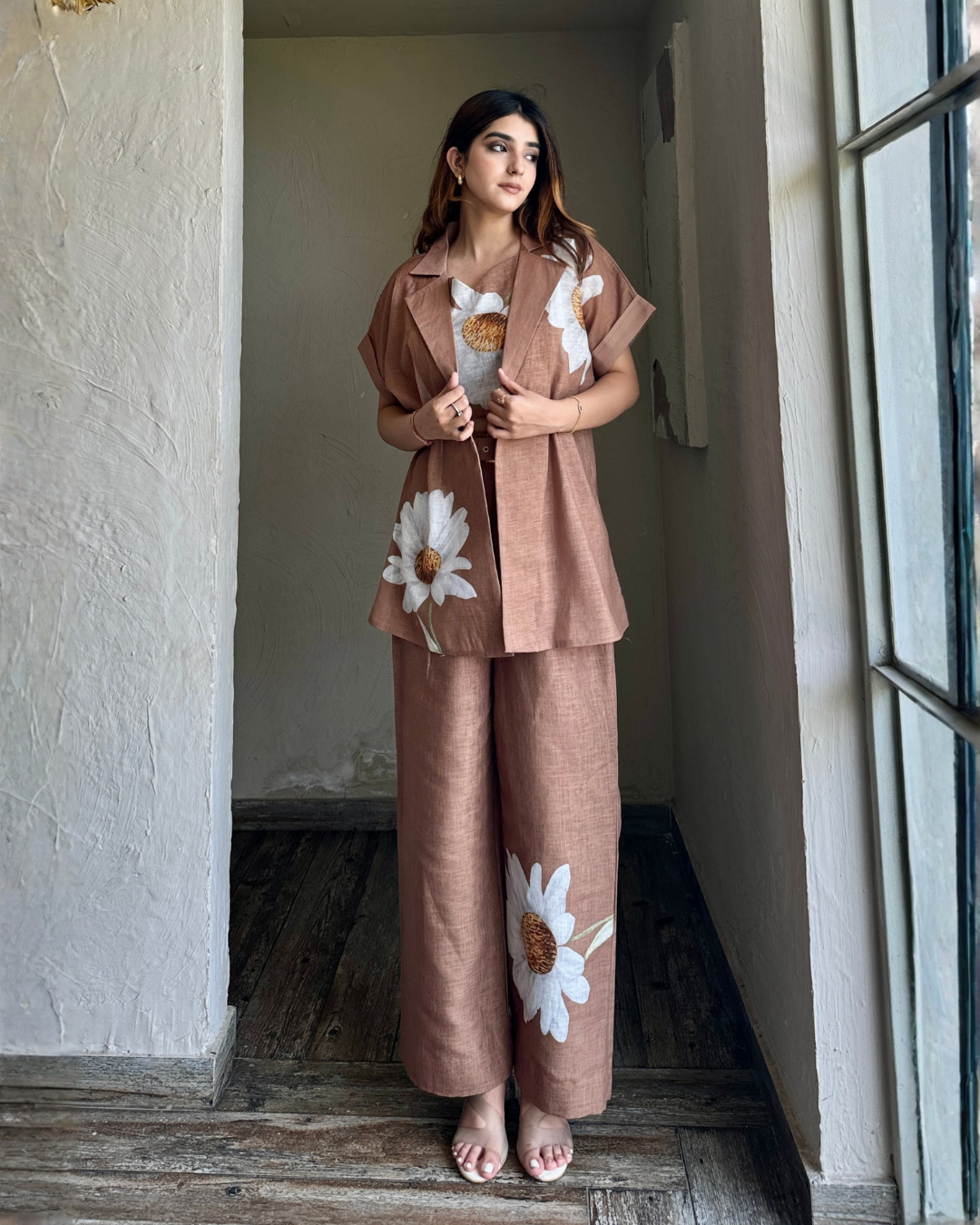 Velmora – Mocha 3-Piece Co-ord Set with Floral Print