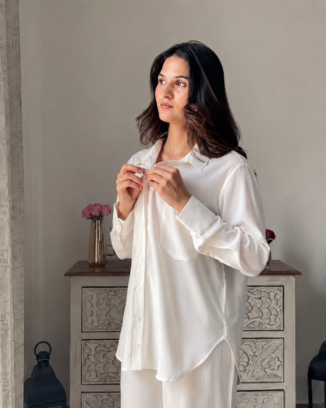 Orvella – Soft Ivory Cotton Co-ord Set with Relaxed Shirt