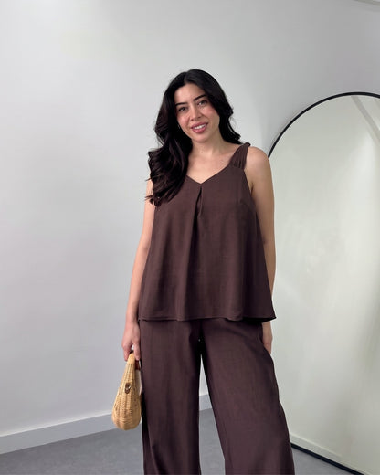 Ovel - Minimal Brown Linen Blend Co-Ord Set