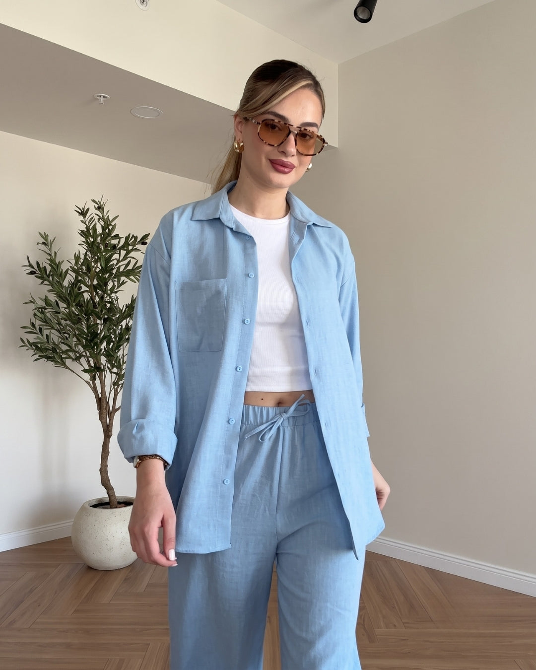 Avira - Blue Premium Summer Linen Co-Ord Set