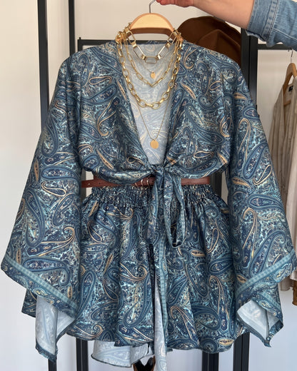 Ovila - Blue Paisley Kimono Sleeve Co Ord Set
