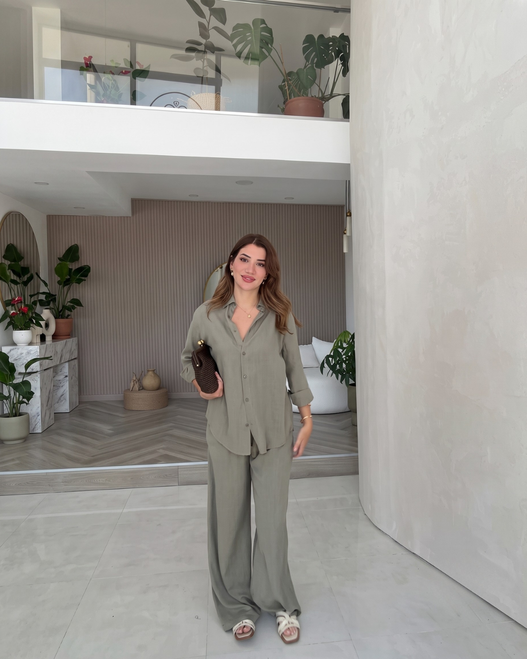 Daizy - Sage Relaxed Shirt Wide Leg Pants Co-ord Set