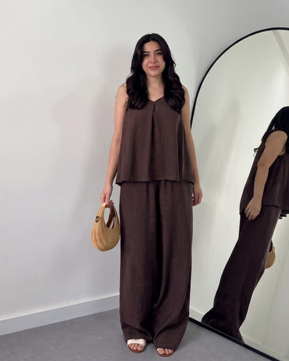 Ovel - Minimal Brown Linen Blend Co-Ord Set
