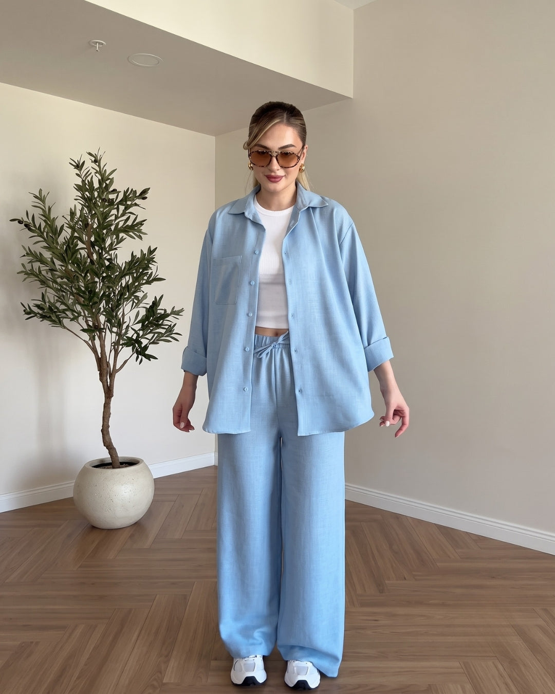Avira - Blue Premium Summer Linen Co-Ord Set