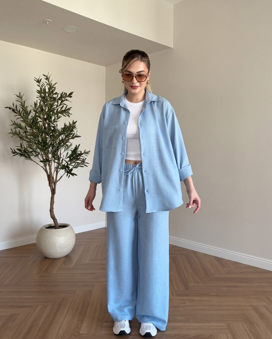 Avira - Blue Premium Summer Linen Co-Ord Set