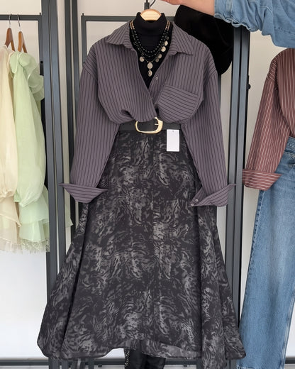 Calia - Smoky Marble Print A-Line Midi Skirt