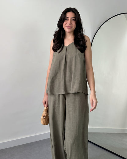 Ovel - Minimal Olive Green Linen Blend Co-Ord Set