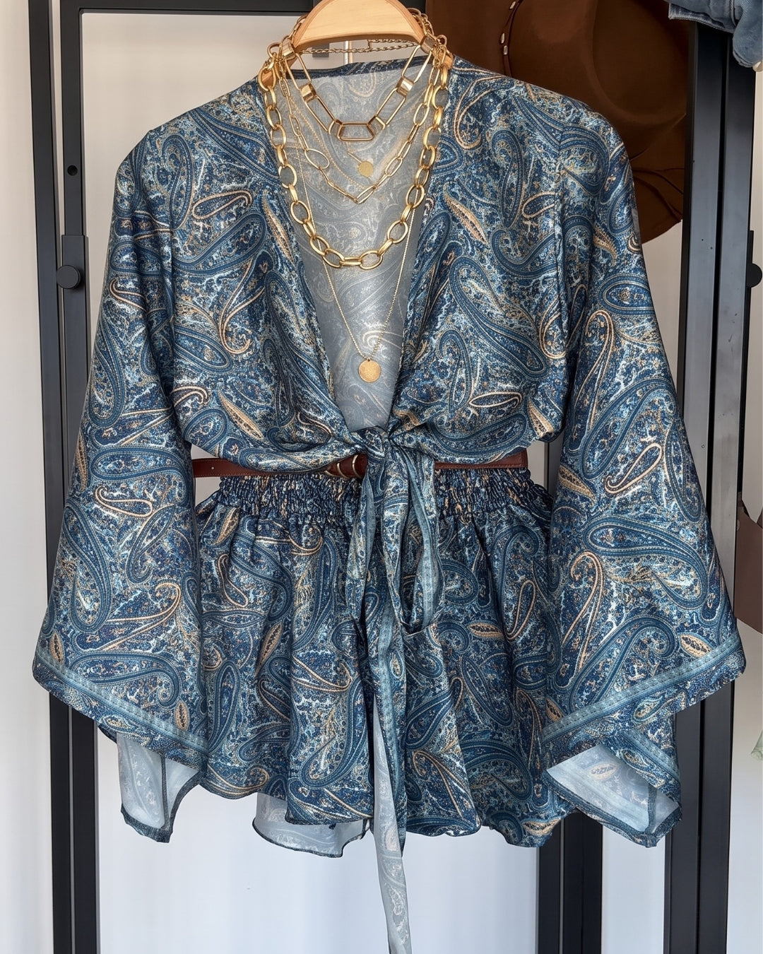 Ovila - Blue Paisley Kimono Sleeve Co Ord Set