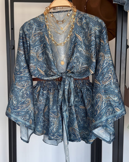 Ovila - Blue Paisley Kimono Sleeve Co Ord Set