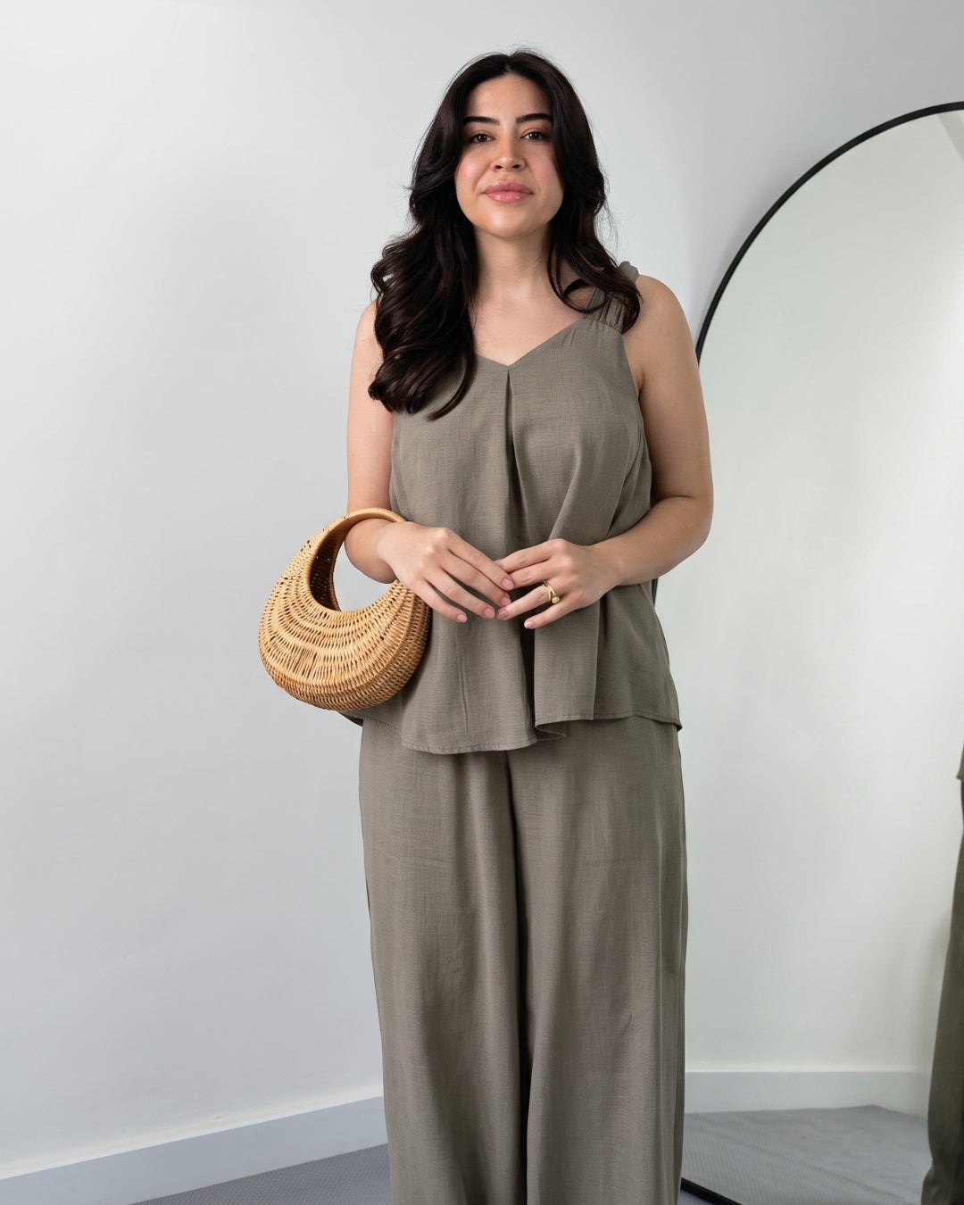 Ovel - Minimal Olive Green Linen Blend Co-Ord Set