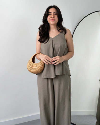 Ovel - Minimal Olive Green Linen Blend Co-Ord Set