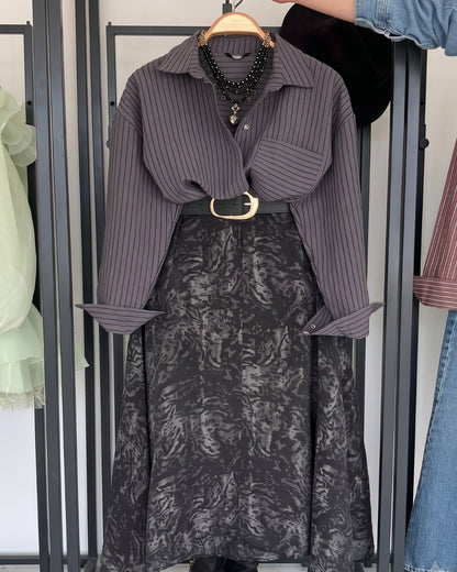 Calia - Smoky Marble Print A-Line Midi Skirt