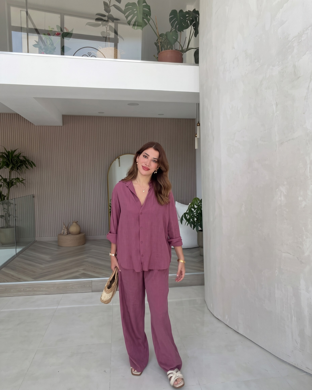 Daizy - Pink Relaxed Shirt Wide Leg Pants Co-ord Set
