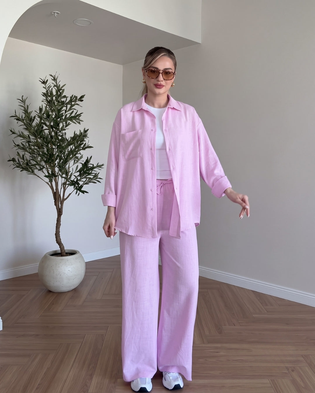 Avira - Pink Premium Summer Linen Co-Ord Set