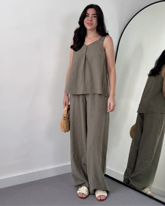 Ovel - Minimal Olive Green Linen Blend Co-Ord Set
