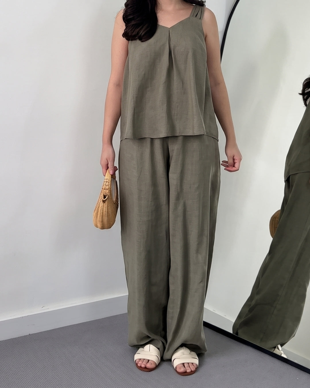 Ovel - Minimal Olive Green Linen Blend Co-Ord Set