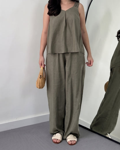 Ovel - Minimal Olive Green Linen Blend Co-Ord Set