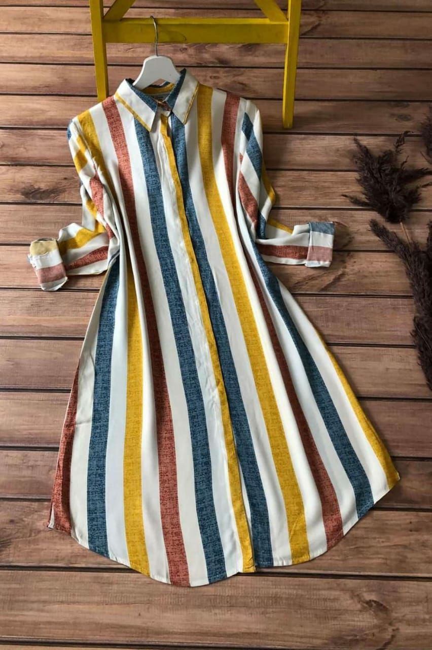 Coastal Stripes - Yellow & Blue Striped Shirt Dress