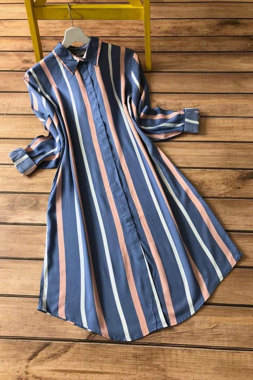 Coastal Stripes - Blue & Red Striped Shirt Dress