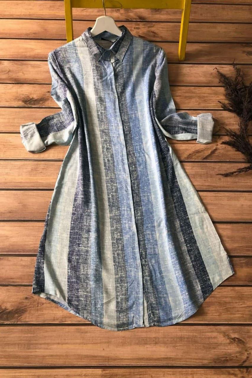 Coastal Stripes - Light Blue Striped Shirt Dress