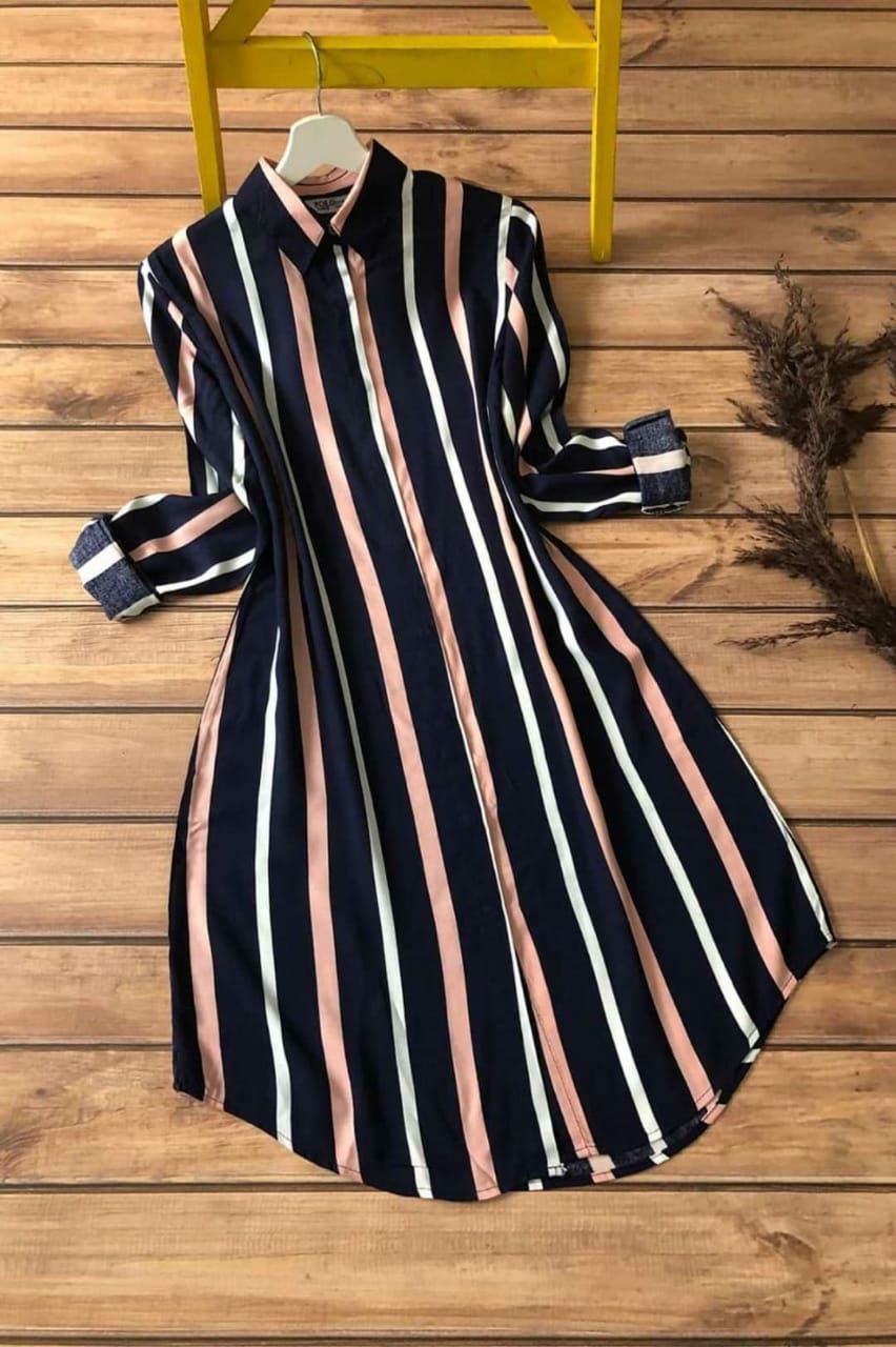 Coastal Stripes - Navy Striped Shirt Dress