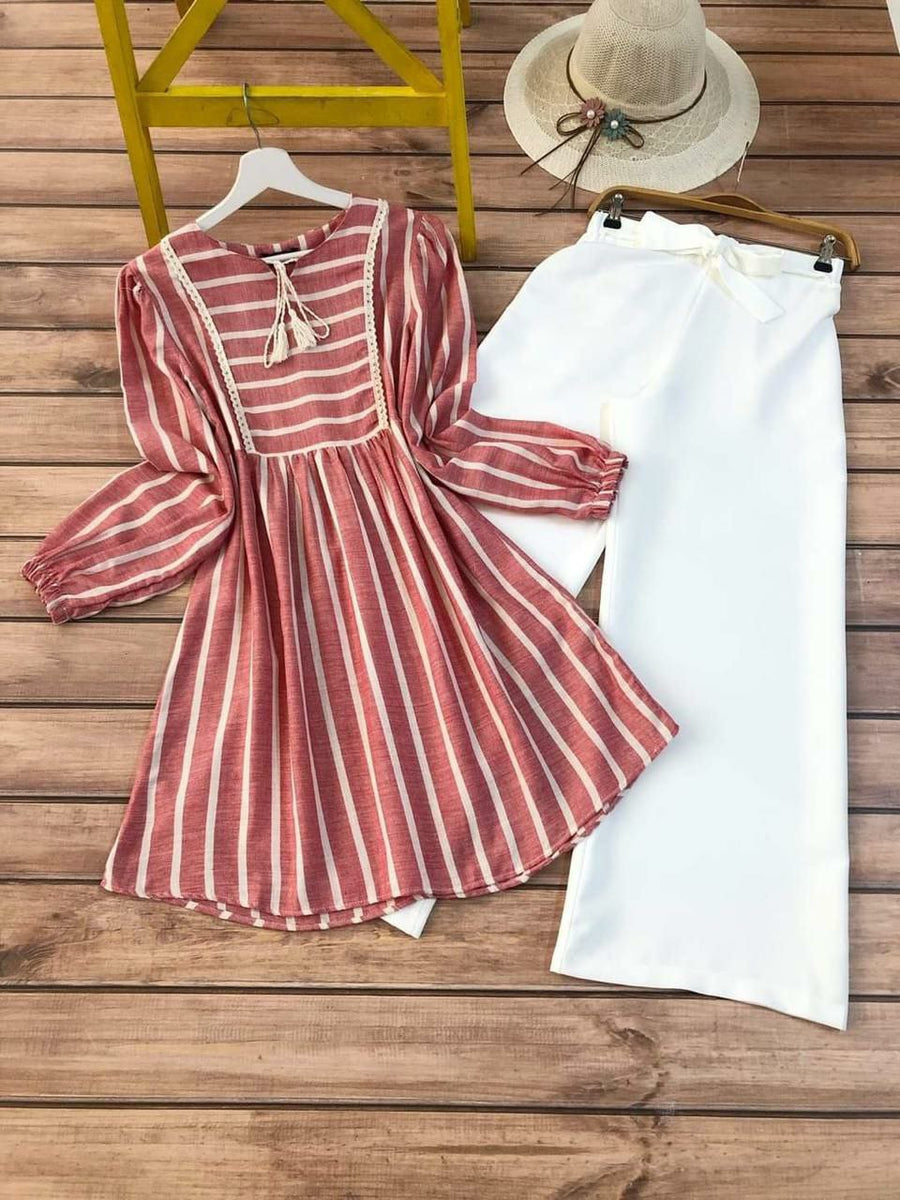 Classic Stripes - Red Striped Cotton Co-ord Set
