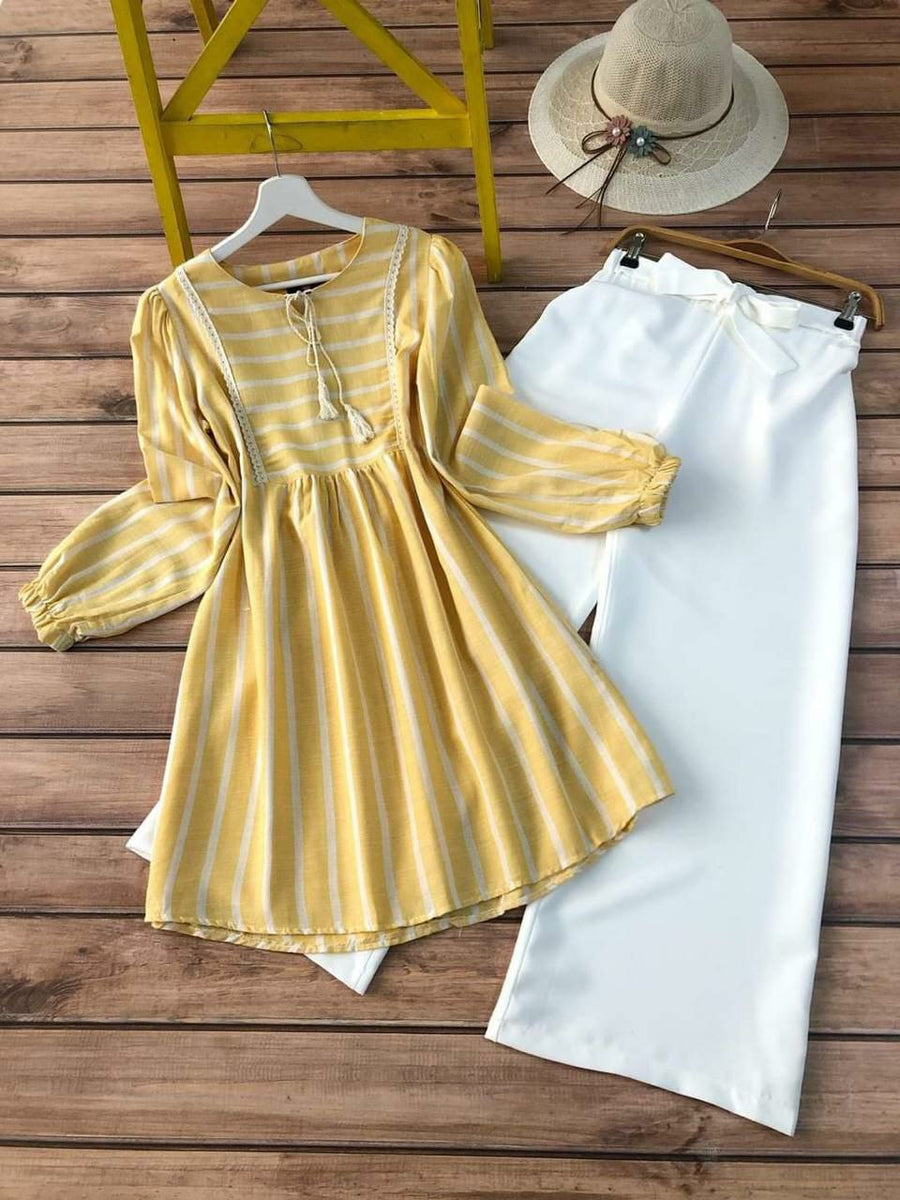 Classic Stripes - Mustard Yellow Striped Cotton Co-ord Set