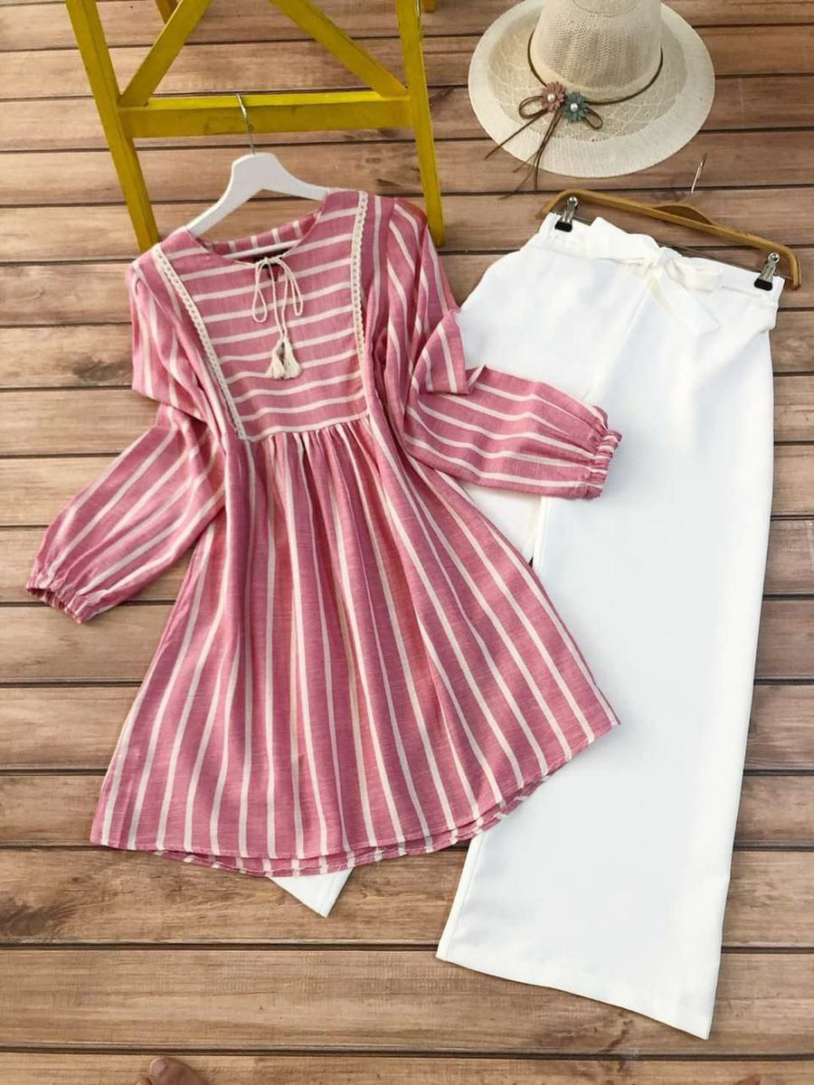Classic Stripes - Pink Striped Cotton Co-ord Set