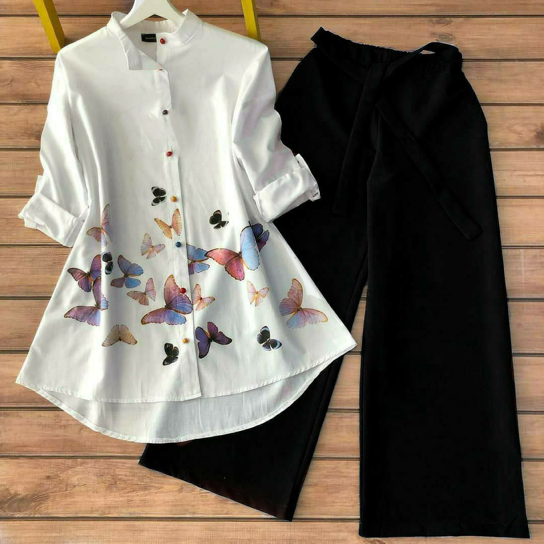 Flutter Bloom - Butterfly Print Shirt & Black Pants Co-ord Set