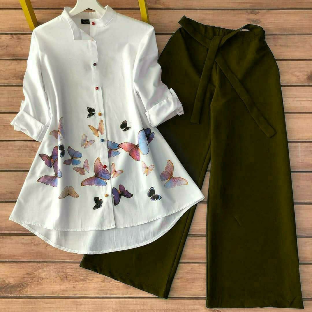 Flutter Bloom - Butterfly Print Shirt & Olive Pants Co-ord Set
