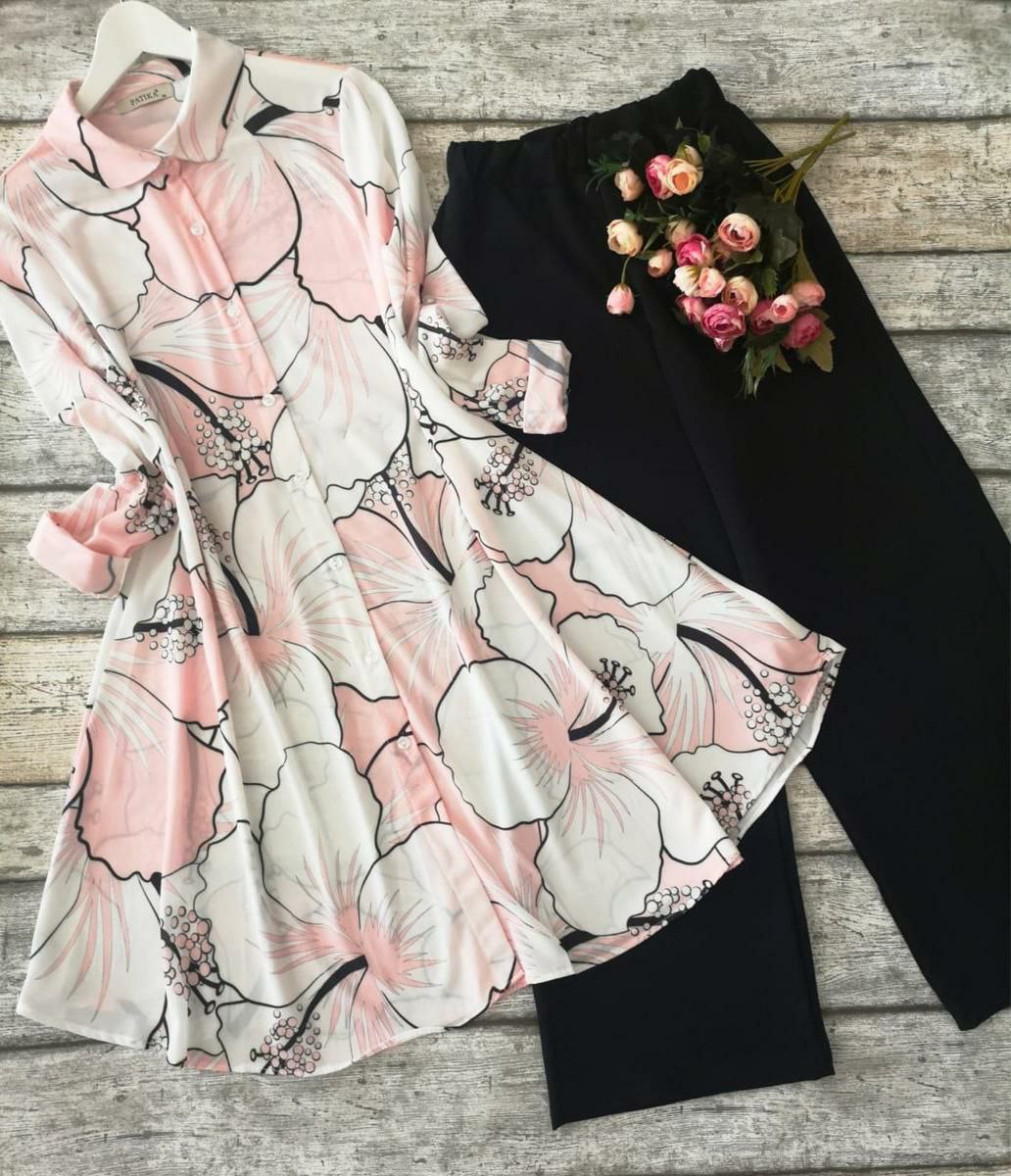 Pastel Bloom - Blush Pink Print & Black Pants Co-ord Set