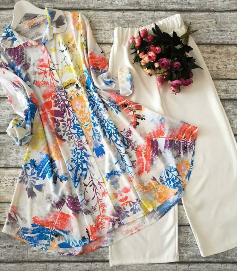 Pastel Bloom - Blue & Coral Floral Print Co-ord Set