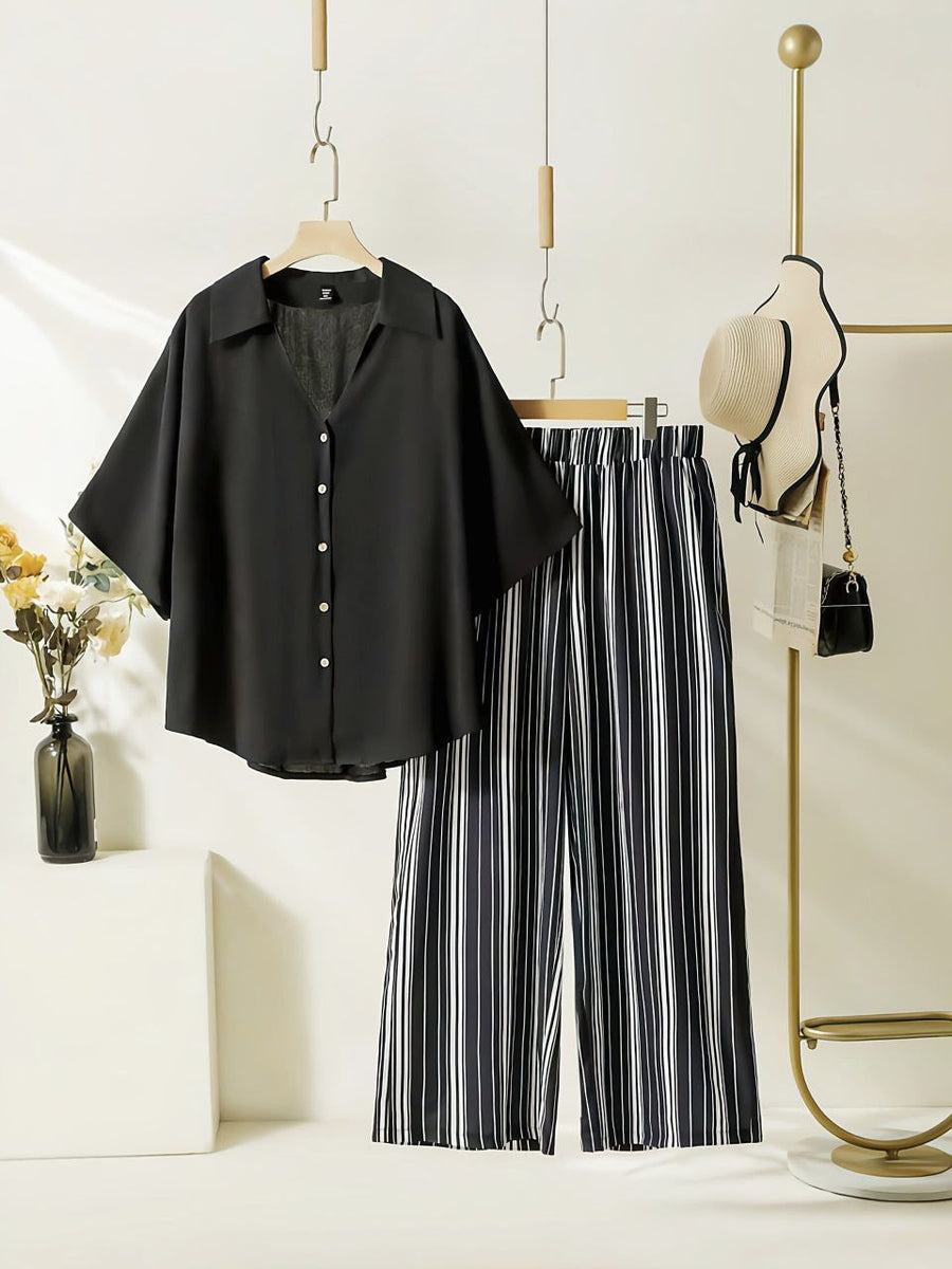 GeoPop - Black Shirt & Striped Pants Co-ord Set