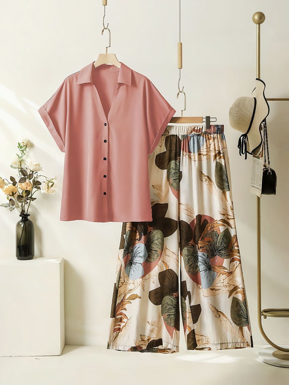 Soft Bloom - Pink Shirt & Floral Pants Co-ord Set