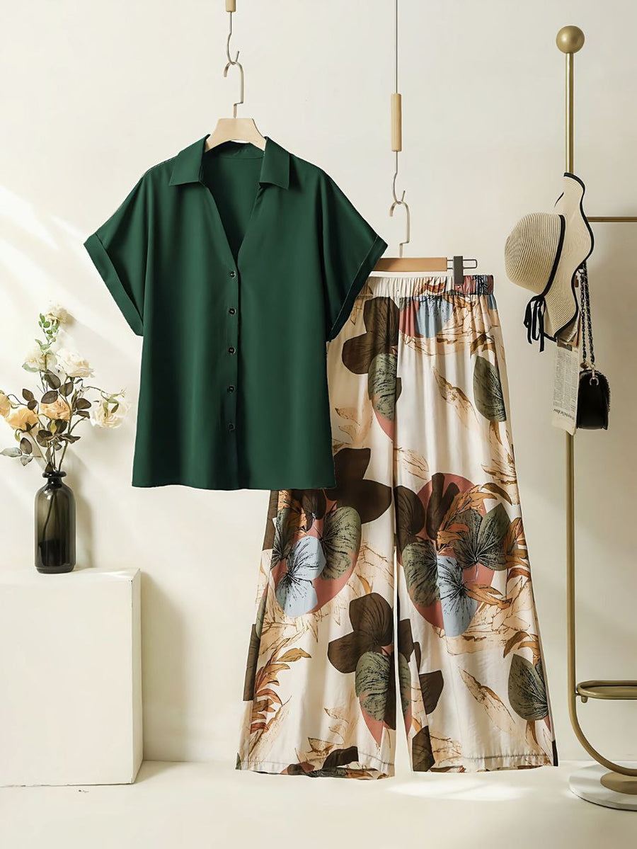 Soft Bloom - Bottle Green Shirt & Floral Pants Co-ord Set