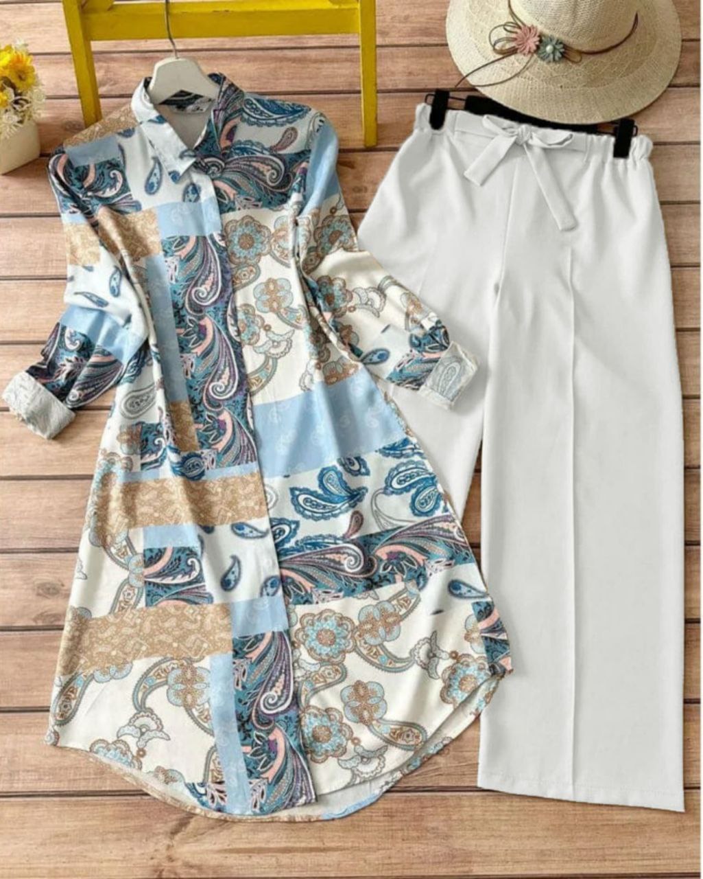 Vintage Bloom - Sky Blue & Beige Paisley Co-ord Set